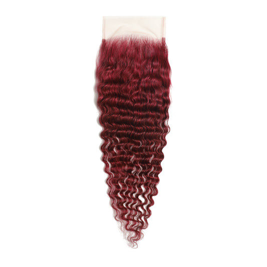 Burgundy 5x5 Transparent Lace Deep Wave  Closure