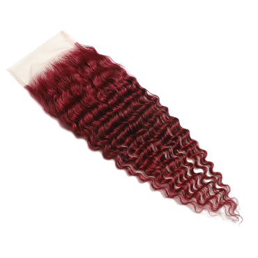 Burgundy 5x5 Transparent Lace Deep Wave  Closure