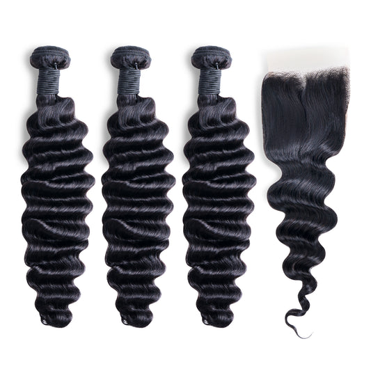 Virgin Loose Deep Wave 3 Bundles With Closure