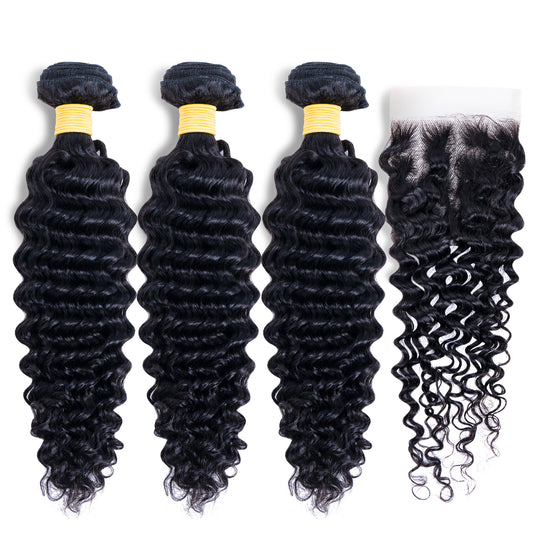 Premium Virgin Deep Wave 3 Bundles With Closure