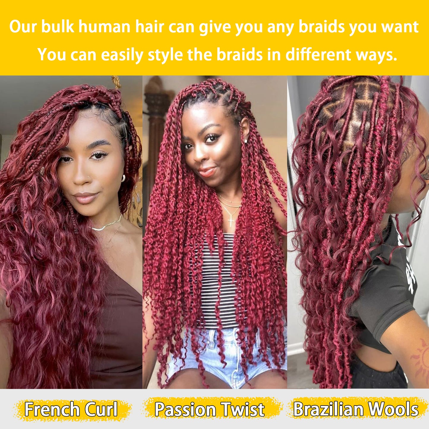 Burgundy Boho Deep Wave Braids