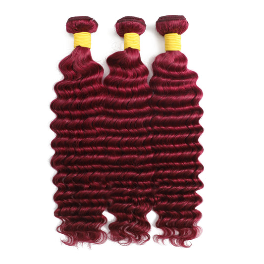 #Burgundy Deep wave 3 Bundle Set